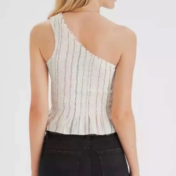 American Eagle AE Smocked One Shoulder Top in Cream - Picture 2 of 7